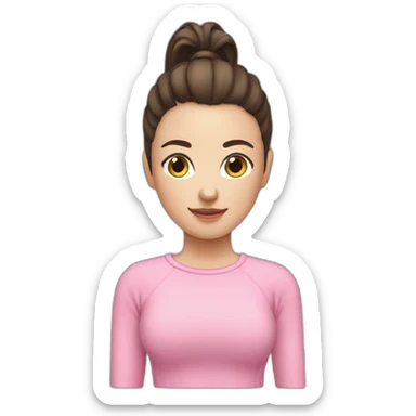 Short brunette with White skin and a ponytail. Pink pull-over sticker