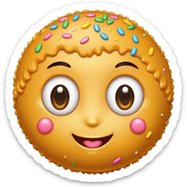 Laddu emoji with kawaii eyes and sprinkles and happy expression sticker