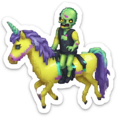 Pixel art of Zombie Vaporwave black holographic oilslick zombie unicorn yellow caution tape sticker