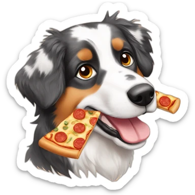 Australian shepard with pizza sticker