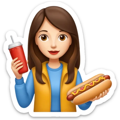 tourist brunette long hair woman holding hot dog sticker