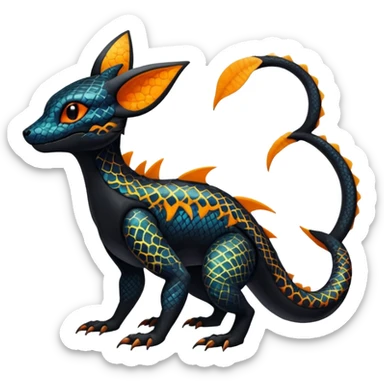 Colorful Exotic Black and Orange Salandit-Aurorus-Umbreon-Fakémon-hybrid-creature (full body)  sticker
