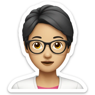 Asian woman with short dark hair and round glasses sticker