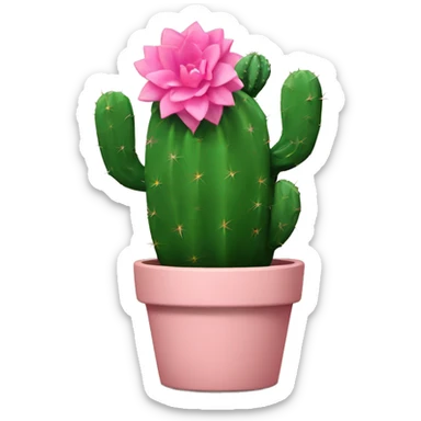 Create a cactus that is pink instead of green and in a beige planter sticker