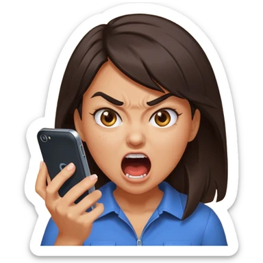 furious girl yelling into a smartphone, intense facial expression, energetic sticker