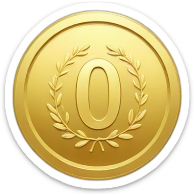 gold coin with "0" label in center and minimal laurel sticker