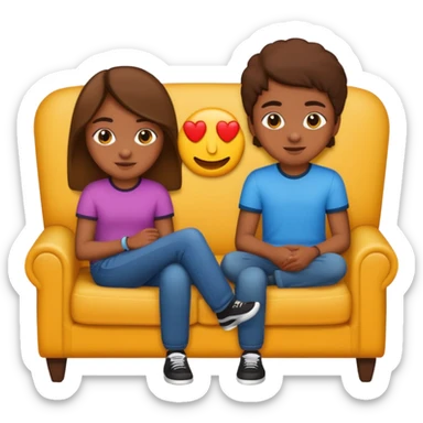 two brown-skinned teens sitting on a couch, emoji style sticker