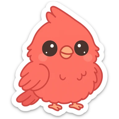 adorable cardinal bird with plush, furry texture, big eyes sticker