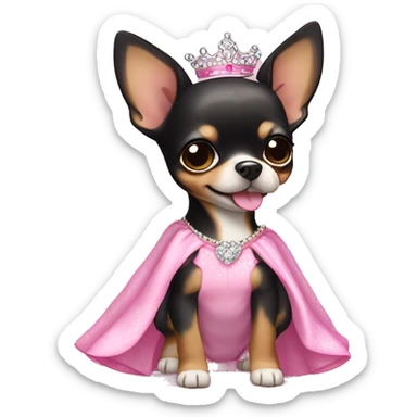 black & tan chihuahua puppy wearing a pink princess dress sticker