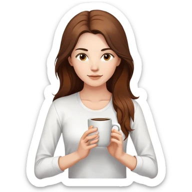 Yoga Woman white shirt long brown hair drinks coffee sticker