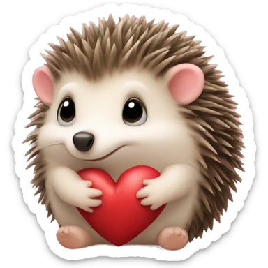 A cute little hedgehog holds a heart in its paws sticker