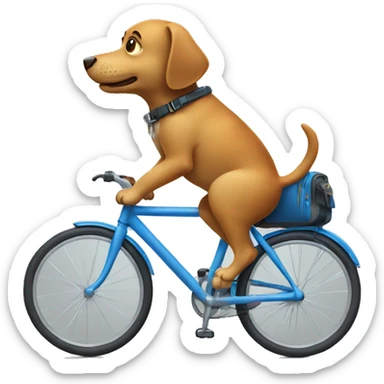 A dog is riding a bicycle and wearing a backpack. sticker
