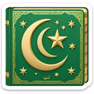 Closed Quran with the Islamic Symbol on it (moon and star) green from left to right sticker