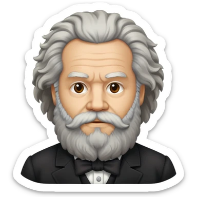 headshot of Karl Marx with full beard and wild hair, no glasses sticker
