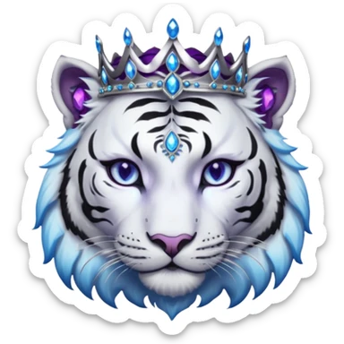 ESO Female white/black tiger khajiit leader of the umbral rose, glowing blue eyes, glowing blue 'third eye' gem; silver crown/tiara with purple gems  sticker