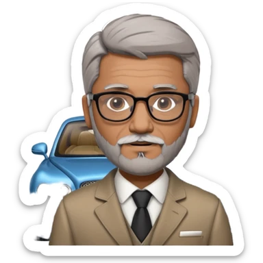 Abid abedi as Principalwith his Bentleyo ilder indian man with glasses and graying hear and beard sticker