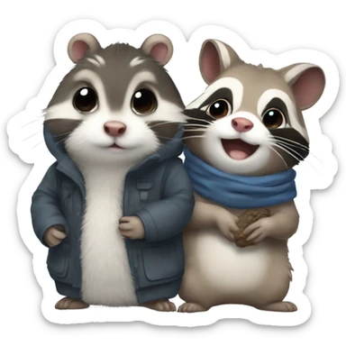 Cold weather hamster and raccoon  sticker