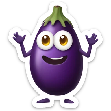 Eggplant with arms around an egg on each side sticker