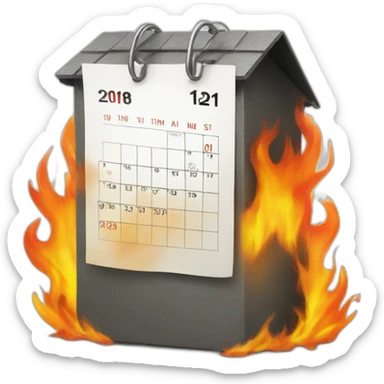 a calendar on fire in a dumpster sticker
