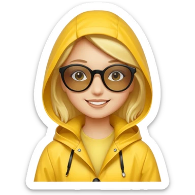girl in yellow raincoat meme with black sunglasses sticker