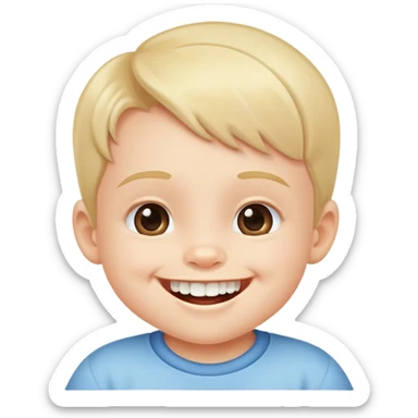 classic yellow ios emoji:
young kid, nearly todler, with just one teeth, happily greening sticker
