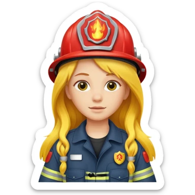 girl fireman with long yellow hair sticker