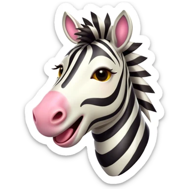 Cinematic Comical Zebra Portrait Emoji, Head tilted dramatically with an exaggeratedly amused expression, featuring a striking, glossy striped Fur with bold contrasts and wide, expressive eyes filled with playful disbelief, Simplified yet hilariously expressive features, highly detailed, glowing with a slightly sassy glow, high shine, dramatic yet playful, stylized with an air of cheeky savannah mischief, bright and endearing, soft glowing outline, capturing the essence of a spirited and over-the-top zebra, so meme-worthy it feels like it could prance its way into internet fame instantly! sticker