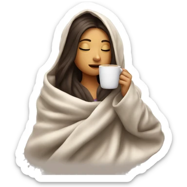 girl brunette inside a blanket sipping coffee eyes closed sticker