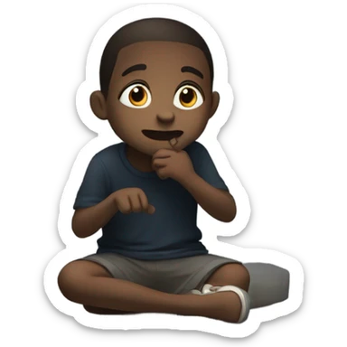 A kid eating up a shadow sticker