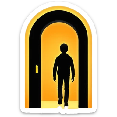 silhouette walking through a glowing doorway sticker