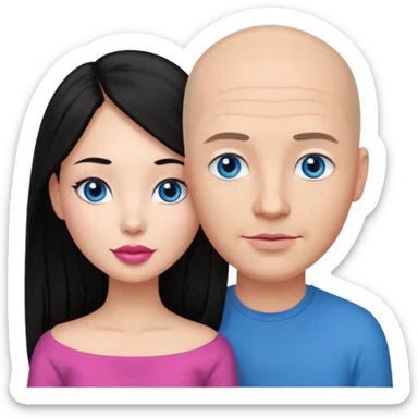 Bald white man blue eyes in love with Filipina woman with long hair and dark brown eyes and pink lips sticker