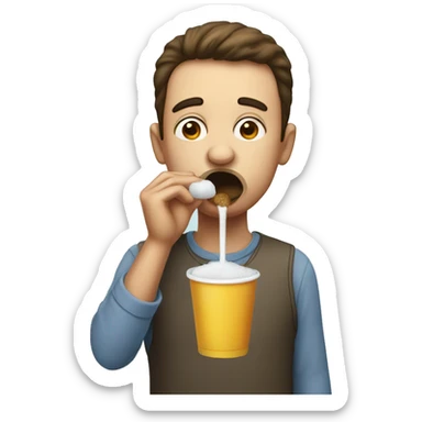 person drinking sugar in the nose through a silly sraw sticker
