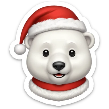 full polar bear with christmas hat on sticker