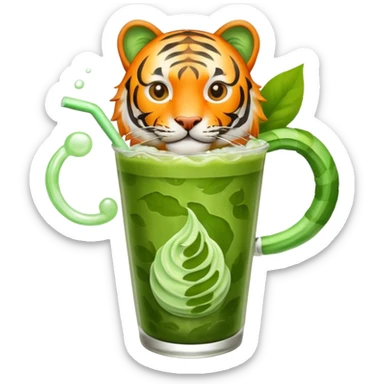 Orange tiger with iced matcha  sticker