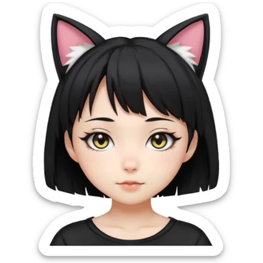 Kısa siyah küt saçlı anime kızı kedi kulaklı sticker