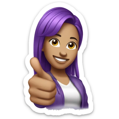 A light skinned female hip hop dancer with purple hair doing a thumbs up sticker