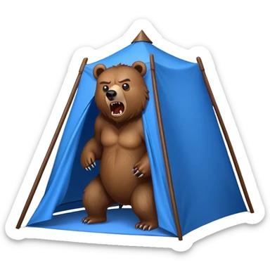 angry grizzly bear attacking a tent sticker