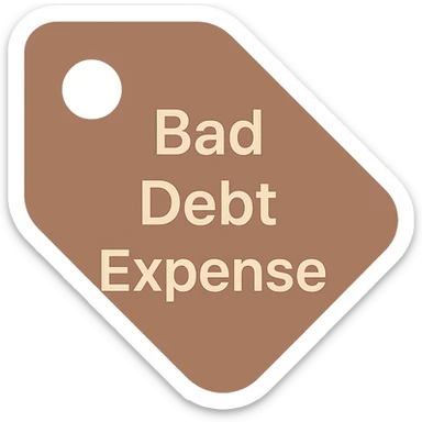brown price tag icon with the text 'bad debt expense' sticker