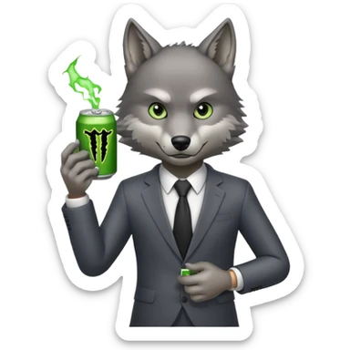 wolf in business suit, holding a monster energy can  sticker