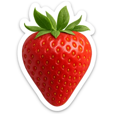 realistic strawberry with seeds and green leaves sticker