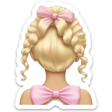 blonde open hair from behind with a pastel pink bow sticker