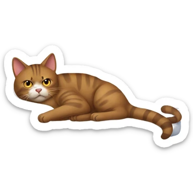 Ugly Fat brown cat flopped on a white bed sticker