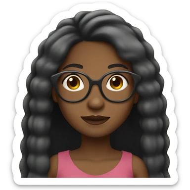 black girl with straight long hair with glasses and brown eyes sticker