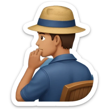 Mans op heuvel aan hetschrijven, terwijl overkant meer varen in midden van storm sticker