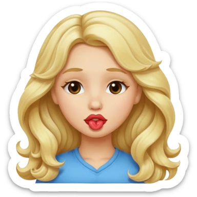 Blonde girl long wavy hair making kissy face  sticker
