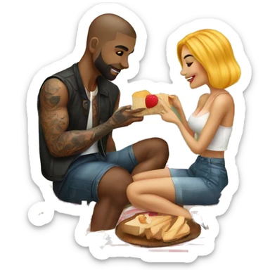 Romantic picnic date for beautiful tattooed couple sticker