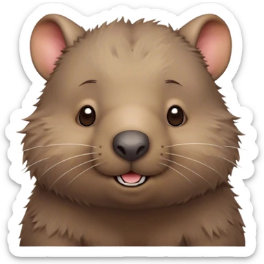 Cinematic Cute Wombat Portrait Emoji, Head tilted playfully and inquisitively, featuring a fluffy, shaggy brown fur with a round, endearing face and twinkling eyes full of gentle curiosity, Simplified yet irresistibly adorable features, highly detailed, glowing with a warm, friendly glow, high shine, affectionate and chubby, stylized with a touch of bushland whimsy, bright and endearing, soft glowing outline, capturing the essence of a mischievous yet loving wombat, so playful it feels like it could trundle out of the screen into your arms! sticker