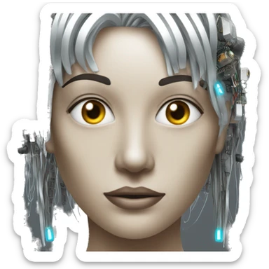 Silver hair female cyborg head with mask and circuits sticker
