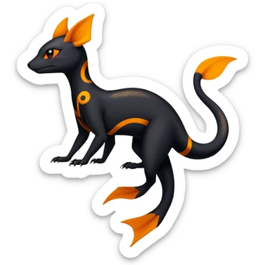 Colorful Exotic Black and Orange Salandit-Aurorus-Umbreon-Fakémon-hybrid-creature (full body)  sticker
