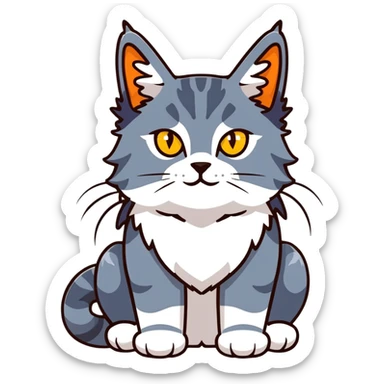 blue-gray maine coon cat with yellow eyes sticker